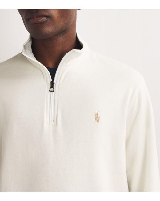 Polo Ralph Lauren White Cotton-Blend Quarter-Zip Sweater for men