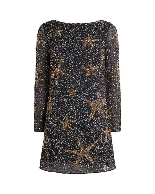 Rixo Black Sequinned Starfish Mini Dress