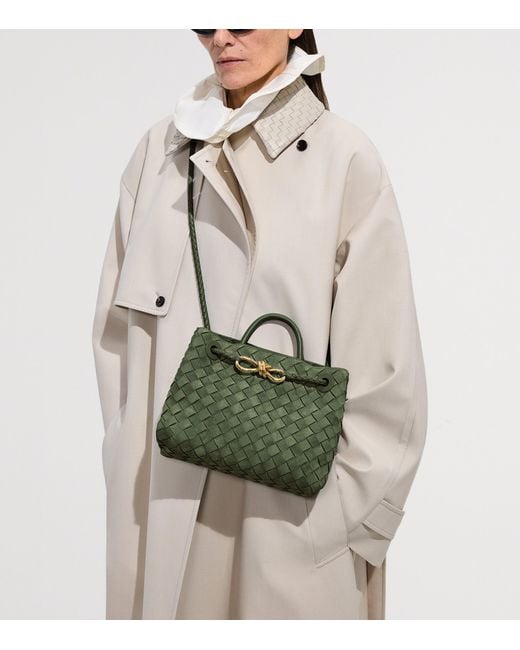 Bottega Veneta Green Small Suede Andiamo Top-Handle Bag