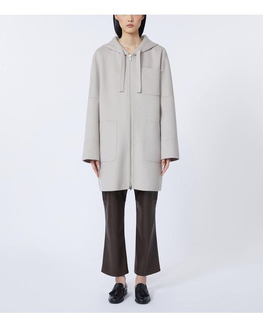 Max Mara Gray Virgin Wool Hooded Coat
