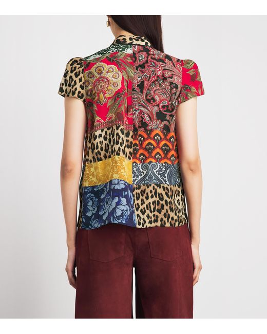 Alice + Olivia Orange Silk Printed Jeannie Blouse