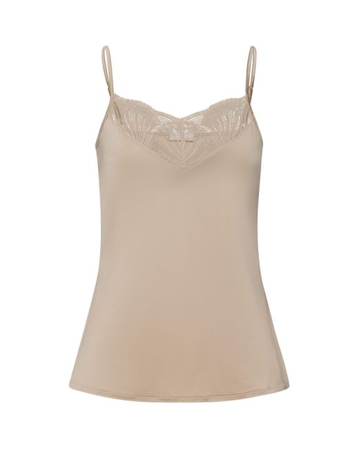 Hanro Brown Satin Lace-Trim Lilith Camisole