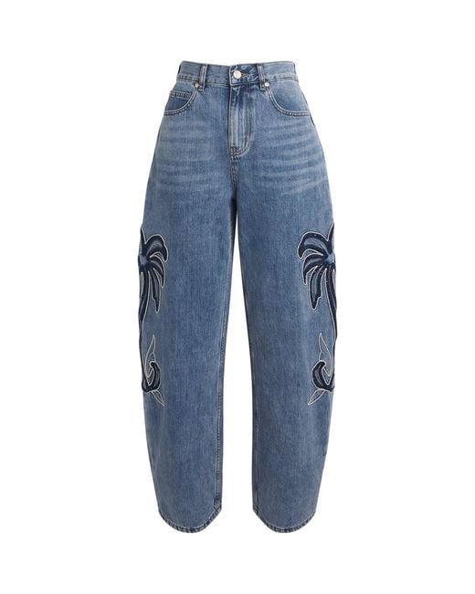 Sandro Blue Embroidered Barrel Jeans