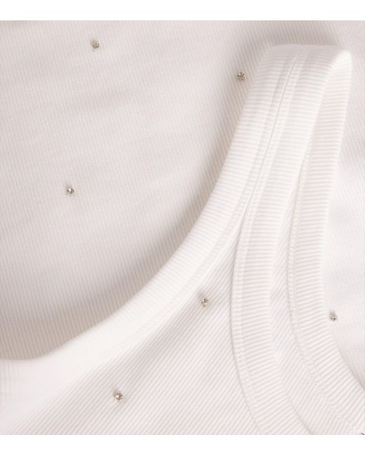 Sandro White Stretch-Cotton Diamanté Tank Top