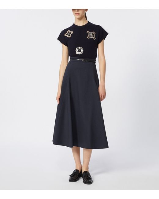 Max Mara Blue Jersey Tech Midi Skirt