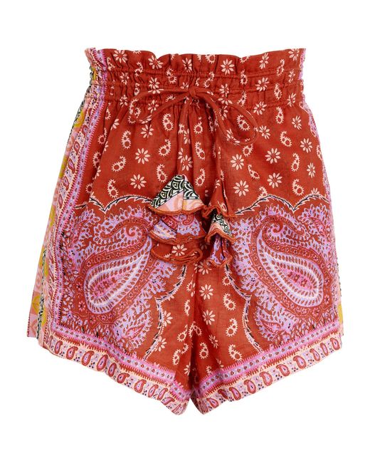 BOTEH Red Linen-cotton Kaleido Shorts