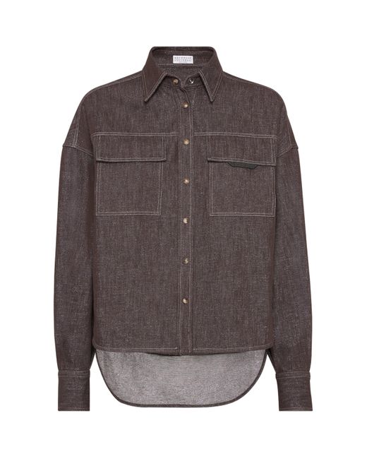 Brunello Cucinelli Gray Sparkling No-Fade Denim Shirt