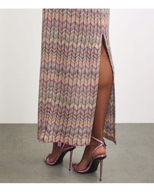 Missoni Brown Embellished Zigzag Maxi Dress