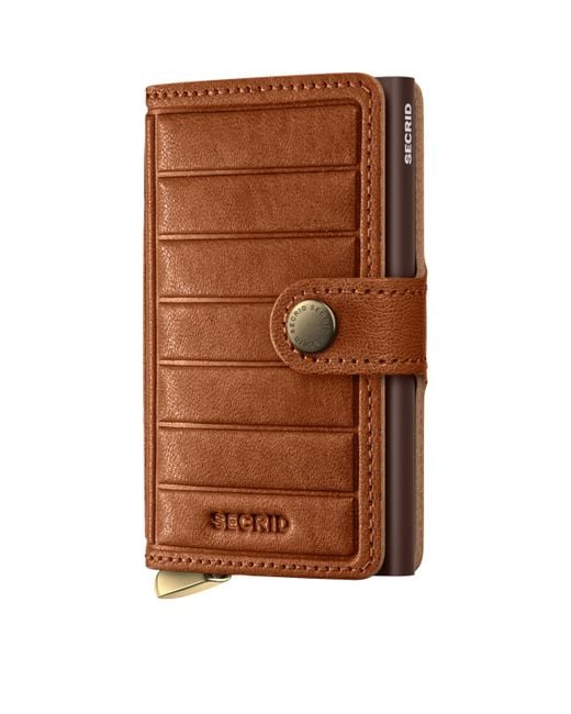 Secrid Brown Leather Embossed Lines Miniwallet for men