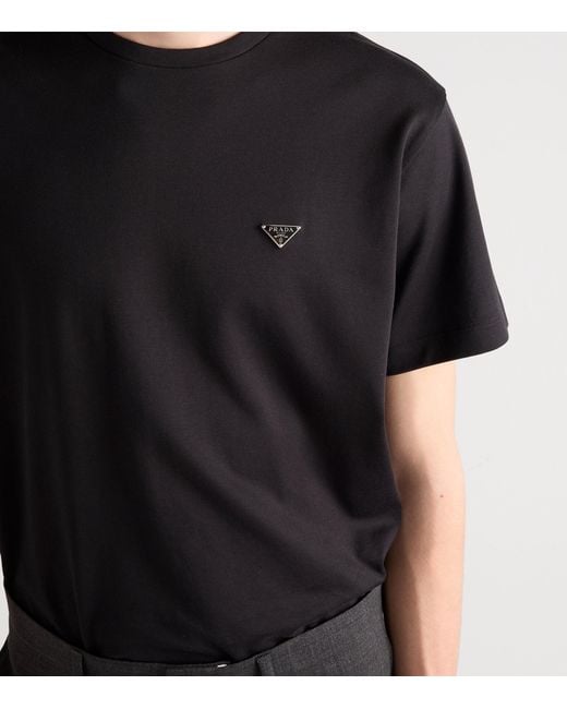Prada Black Triangle-Logo Crewneck T-Shirt for men