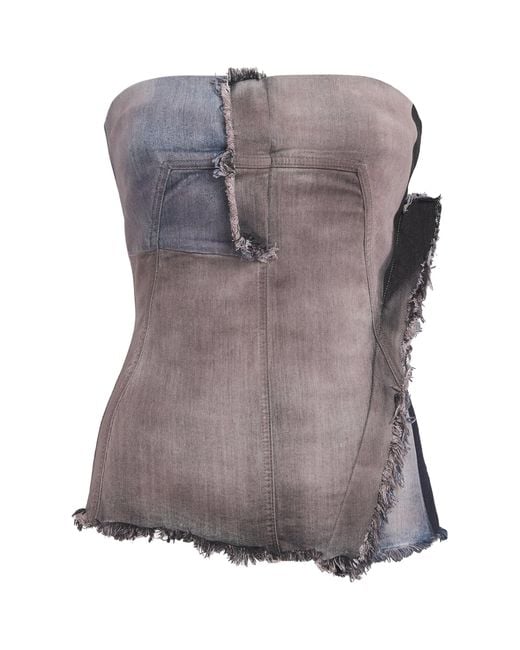 Rick Owens Gray Frayed Denim Bustier Top