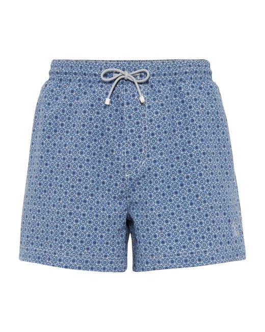 Brunello Cucinelli Blue Geometric Print Swim Shorts for men