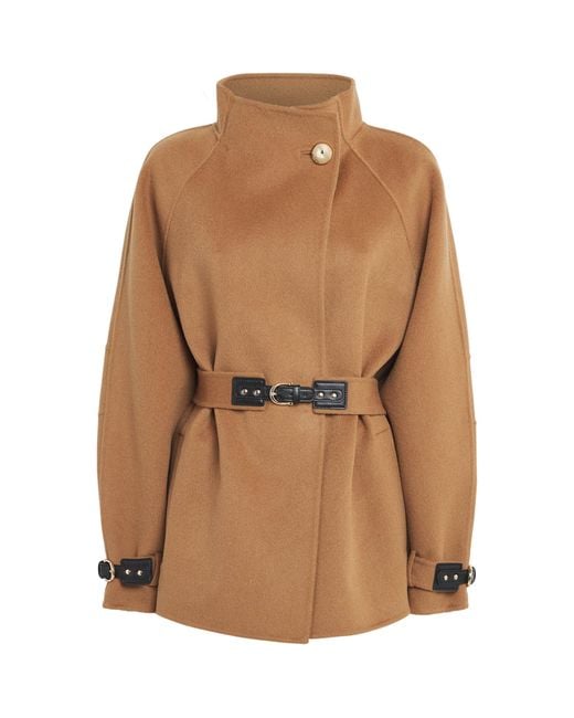 Maje Brown Wool-Blend Belted Mid-Length Coat