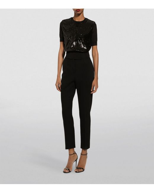 Dolce & Gabbana Black Sequinned Short-sleeve Top