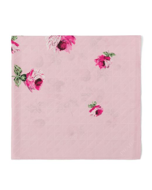 Prada Pink Silk Jacquard Floral Scarf