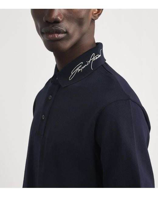 Emporio Armani Blue Cotton Piqué Signature Polo Shirt for men