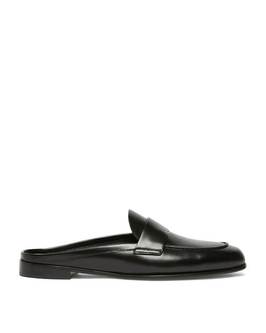 Max Mara Black Leather Logo-Hardware Mules