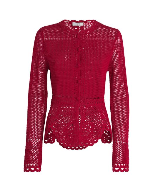 Erdem Red Cotton Crochet Peplum Cardigan
