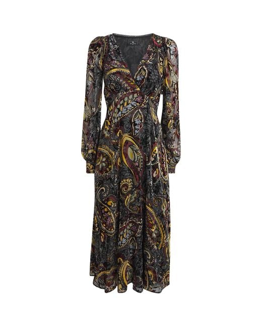 Etro Black Silk Long-Sleeve Midi Dress