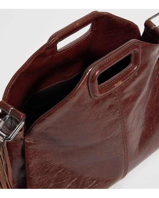 Maje Brown Cracked Leather Miss M Shoulder Bag
