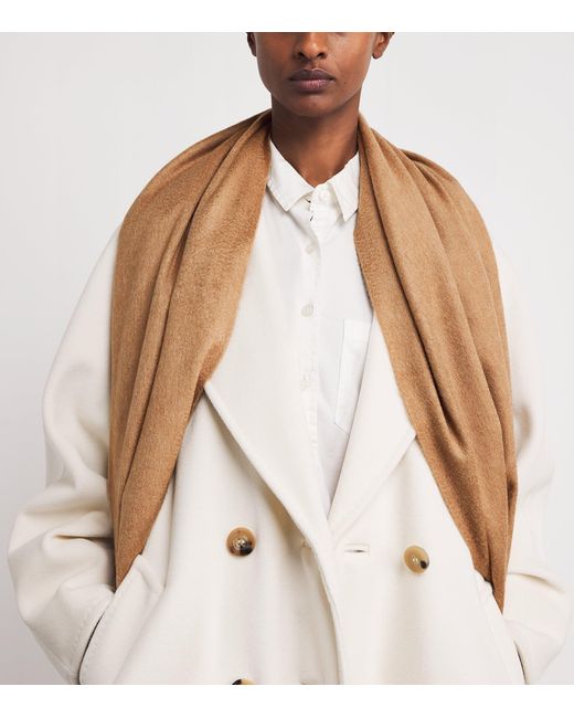 Max Mara Natural Camel Logo Scarf
