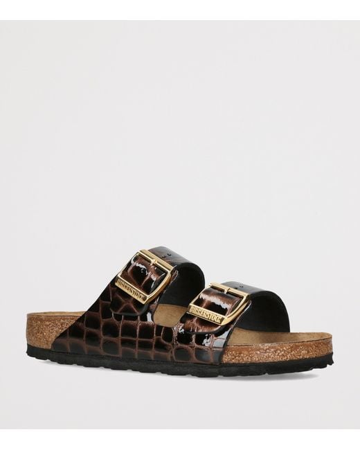 Birkenstock Brown Leather Croc-Embossed Arizona Sandals for men