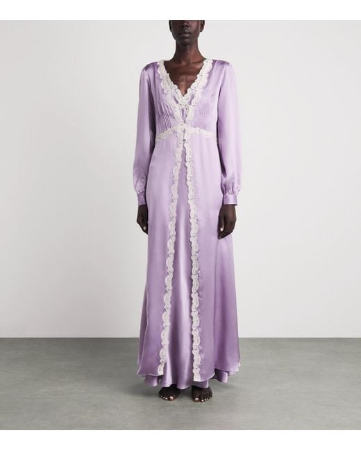 Loretta Caponi Purple Silk-Lace Pucci Long Robe