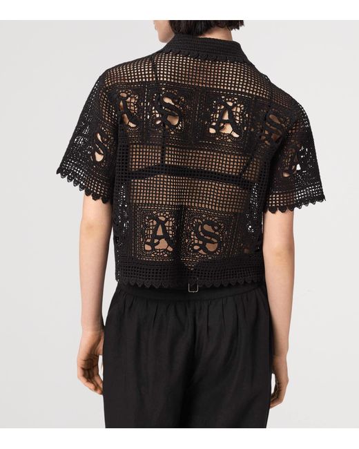 AllSaints Black Crochet Kyra Polo Shirt
