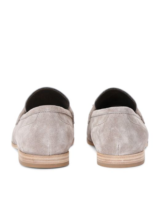 Brunello Cucinelli Gray Suede Embellished Penny Loafers