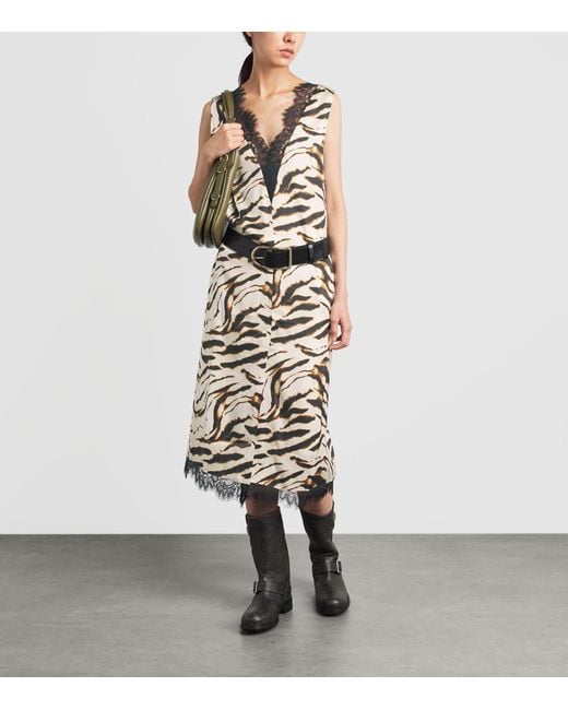 Ganni White Zebra-Print Midi Dress