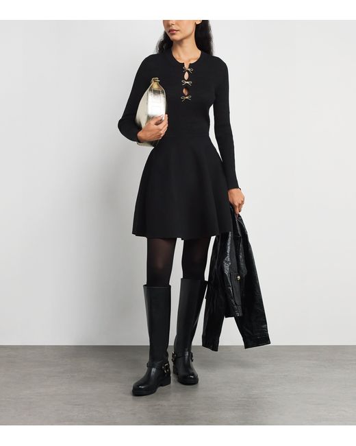 Claudie Pierlot Black Knit Bow-Detail Mini Dress