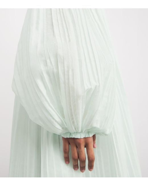 Jil Sander White Cotton Semi-Sheer Pleated Midi Dress