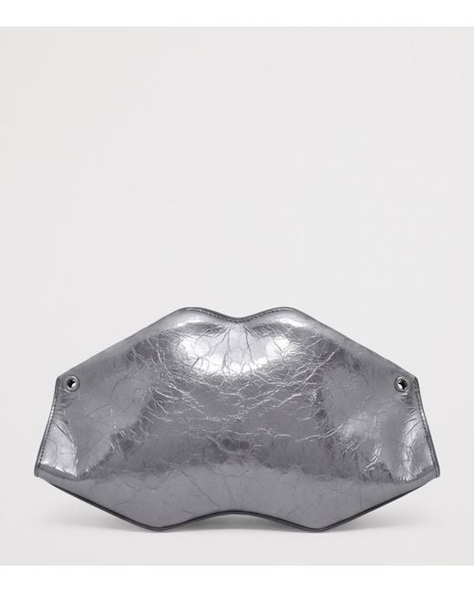 McQueen Gray Cracked Metallic Leather Manta Pouch
