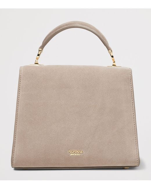 Aspinal Natural Midi Suede Mayfair 3 Top-Handle Bag