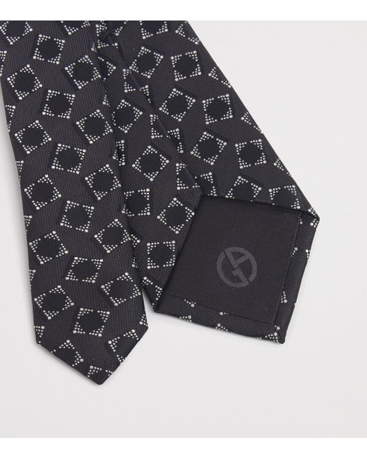 Giorgio Armani White Silk Geometric Jacquard Tie for men