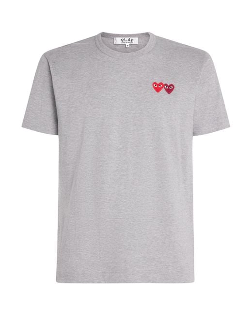 COMME DES GARÇONS PLAY Gray Embroidered Double-Heart T-Shirt for men