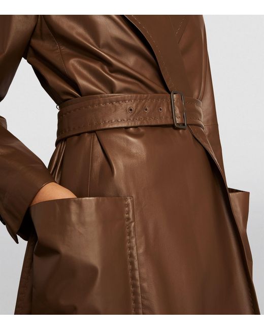 Max Mara Leather Trench Coat In Brown Lyst