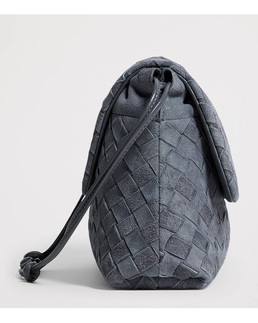 Bottega Veneta Gray Suede Intrecciato Giorno Shoulder Bag