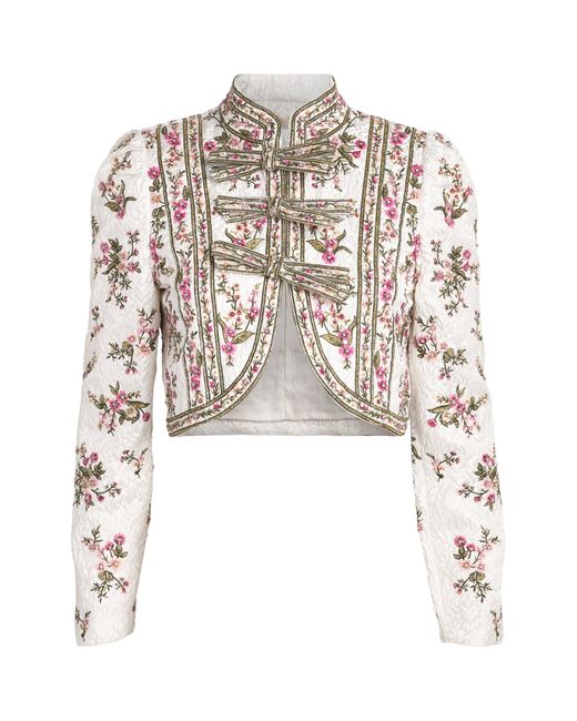 Alice + Olivia White Embellished Ilaria Brocade Jacket
