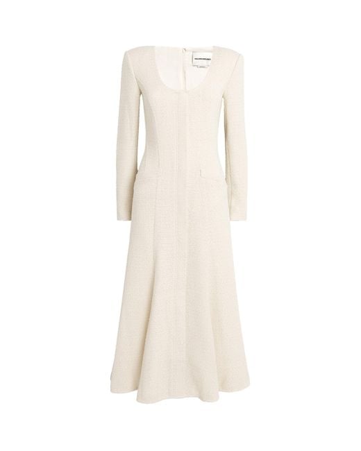 Roland Mouret Natural Bouclé Long-Sleeve Midi Dress
