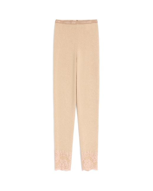 Valentino Natural Cashmere Floral-Hem Leggings