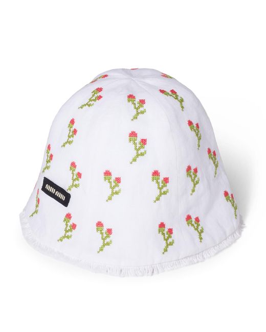 Miu Miu White Flax Embroidered Hat