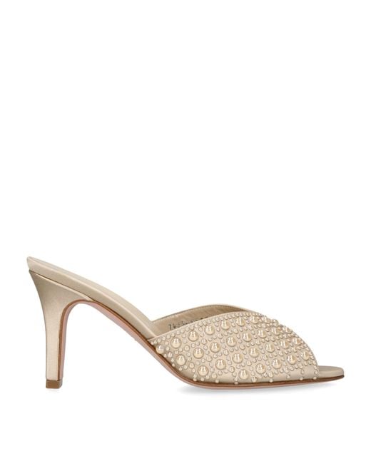 Gina Natural Satin Embellished Alyssa Heeled Mules 85