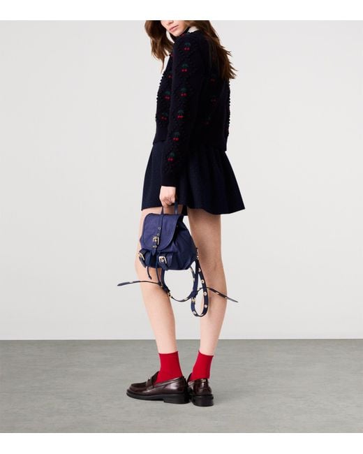 Maje Blue Wool Cherry-Embroidered Cardigan