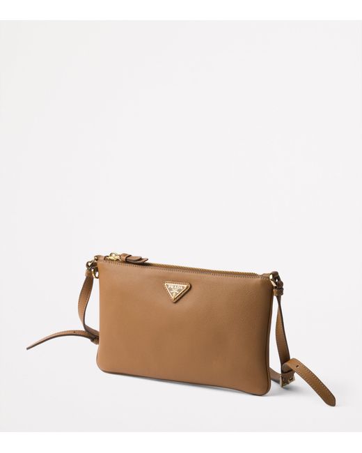 Prada Brown Leather Triangle Pouch