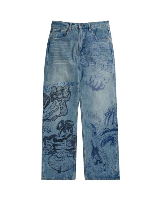 DOMREBEL Blue Classroom Bootcut Jeans for men