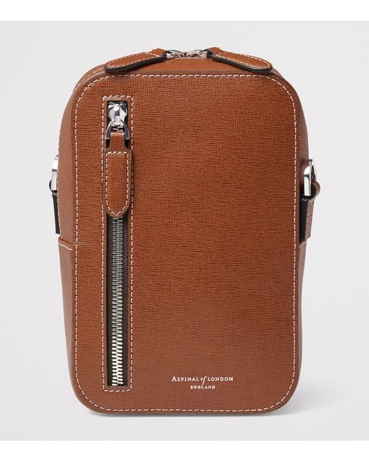 Aspinal Brown Leather Reporter North South Cross-Body Bag for men