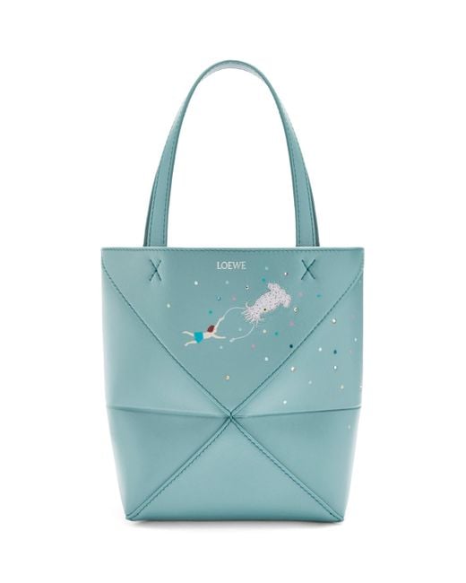 Loewe Blue X Suna Fujita Leather Puzzle Fold Tote Bag