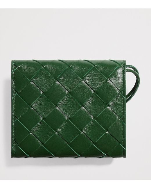 Bottega Veneta Green Leather Intrecciato Andiamo Trifold Wallet