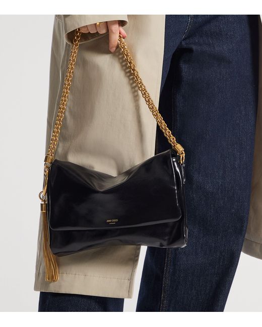 Jimmy Choo Black Leather Callie Flap Shoulder Bag